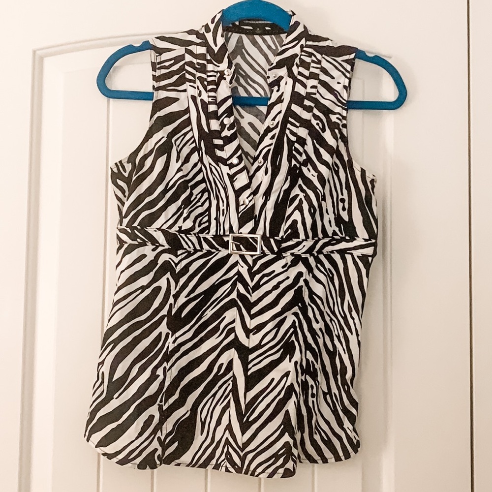 Express Design Studio Zebra Animal Print Sleeveless Collared Blouse Top Small